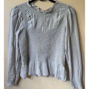 ANTHROPOLOGIE Women's Balloon-Sleeve Peplum‎ Top Sz S Regency Bridgerton Inspo